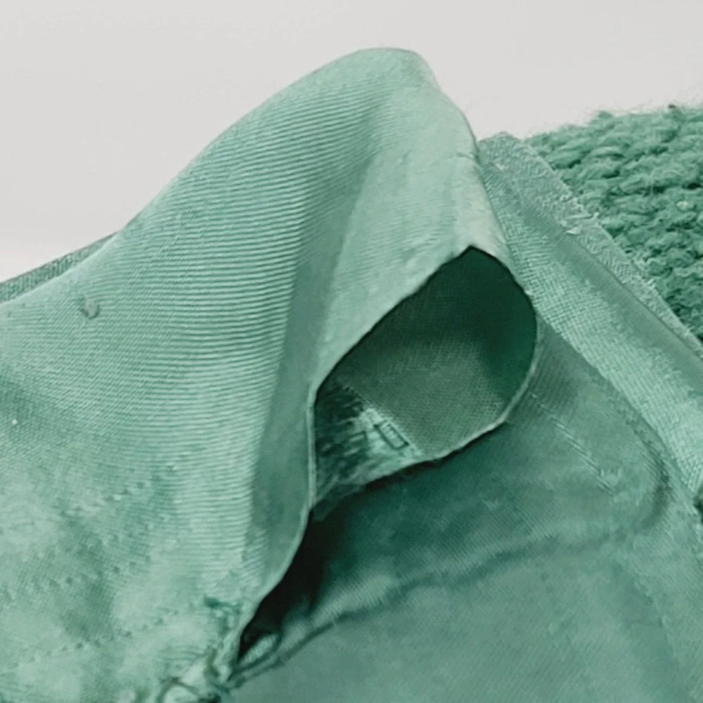 VTG Hunter Green QUEEN Waffle Weave Blanket Satin Trim On 4 Sides LOOSE CORNER